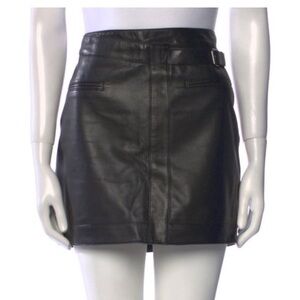 Helmut Lang Black Leather Mini Skirt with Side Buckle